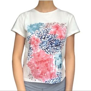 Short sleeve white graphic shirt watercolor design